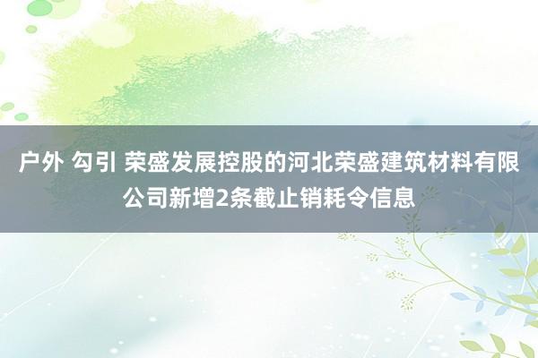 户外 勾引 荣盛发展控股的河北荣盛建筑材料有限公司新增2条截止销耗令信息