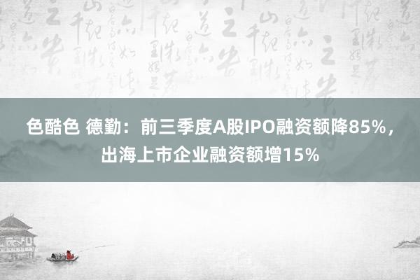 色酷色 德勤：前三季度A股IPO融资额降85%，出海上市企业融资额增15%