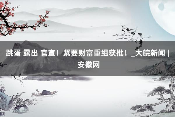 跳蛋 露出 官宣！紧要财富重组获批！_大皖新闻 | 安徽网