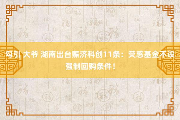勾引 大爷 湖南出台赈济科创11条：荧惑基金不设强制回购条件！