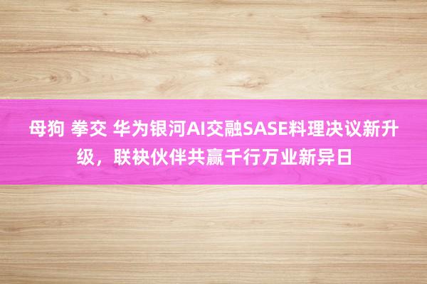 母狗 拳交 华为银河AI交融SASE料理决议新升级，联袂伙伴共赢千行万业新异日