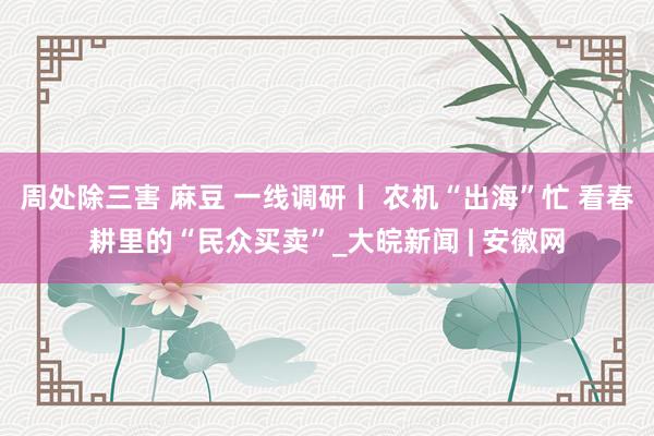 周处除三害 麻豆 一线调研丨 农机“出海”忙 看春耕里的“民众买卖”_大皖新闻 | 安徽网