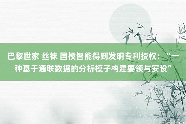 巴黎世家 丝袜 国投智能得到发明专利授权：“一种基于通联数据的分析模子构建要领与安设”