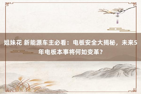 姐妹花 新能源车主必看：电板安全大揭秘，未来5年电板本事将何如变革？