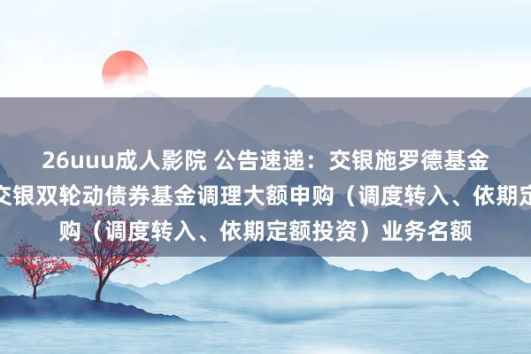 26uuu成人影院 公告速递：交银施罗德基金惩处有限公司对于交银双轮动债券基金调理大额申购（调度转入、依期定额投资）业务名额